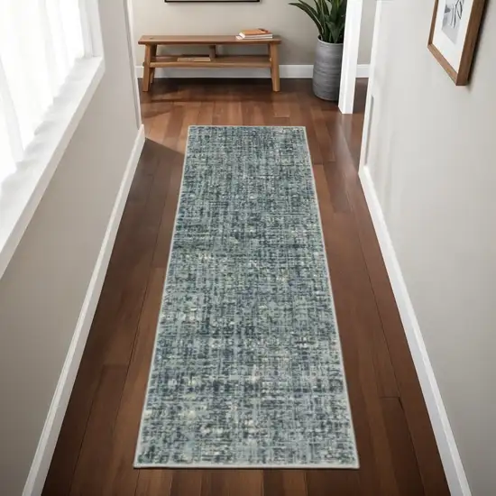 2' X 8' Dark Blue Light Blue Grey Ivory And Beige Abstract Power Loom Stain Resistant Runner Rug Photo 1