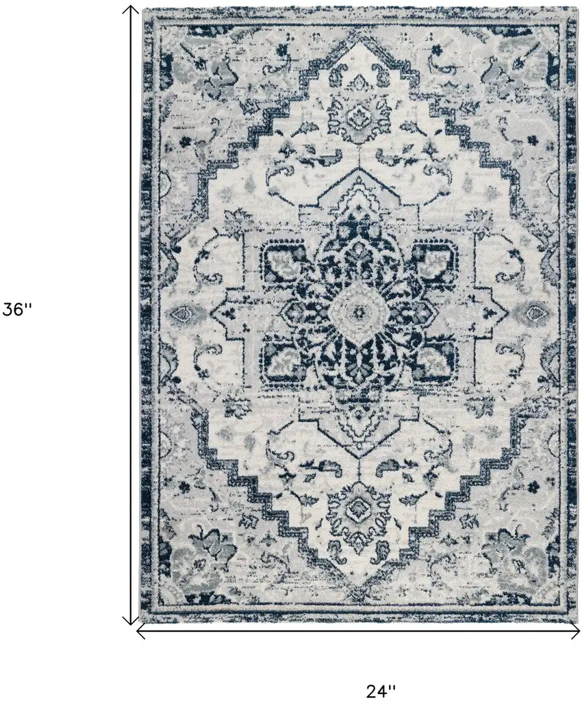 Dark Blue Medallion Power Loom Area Rug Photo 7