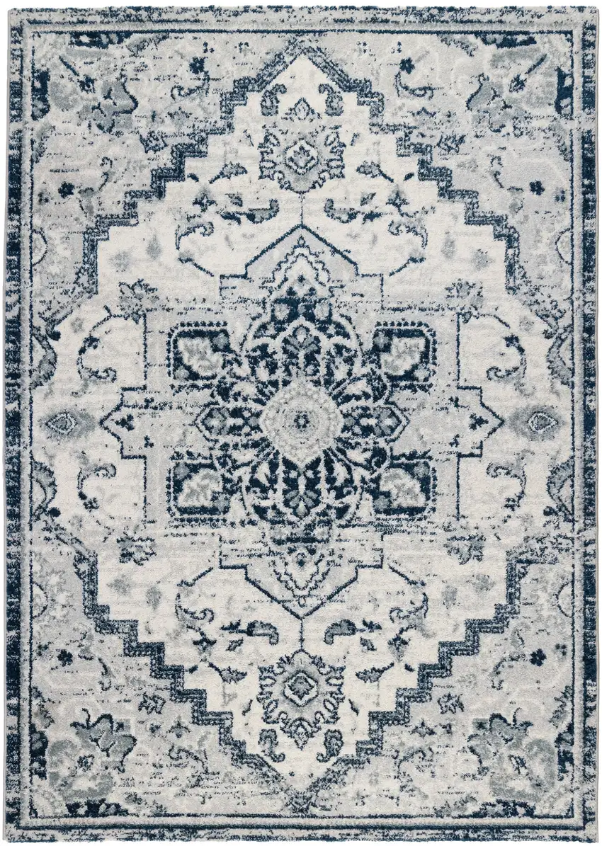 Dark Blue Medallion Power Loom Area Rug Photo 1