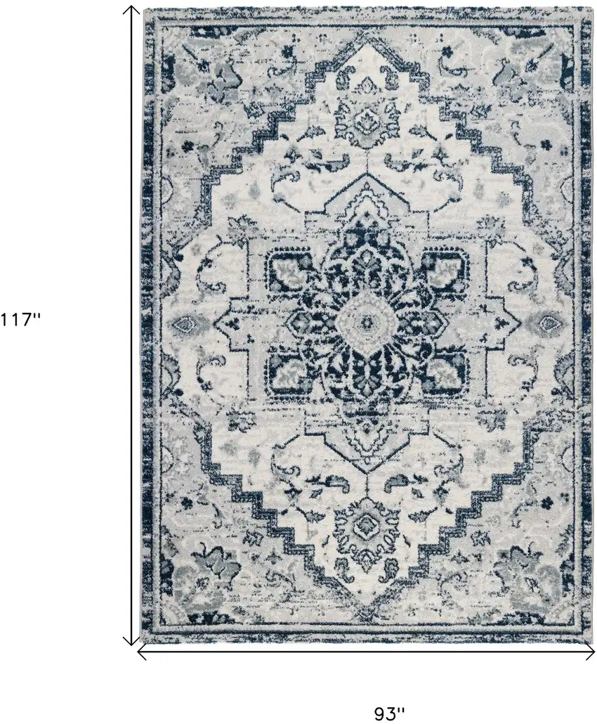 Dark Blue Medallion Power Loom Area Rug Photo 7