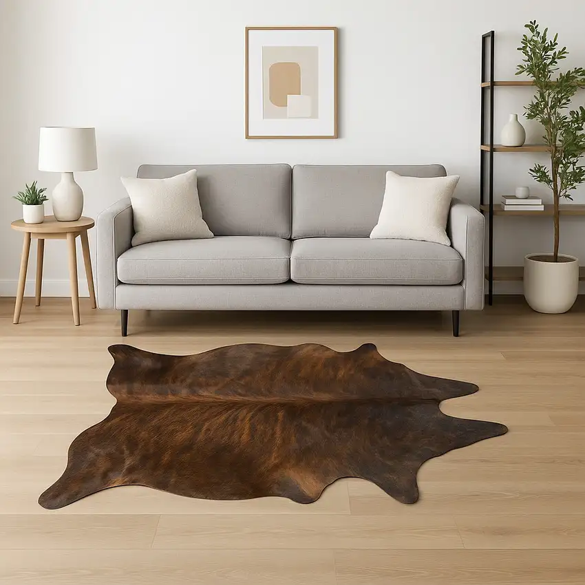 Brown And Black Cowhide Cowhide Print Area Rug Photo 1