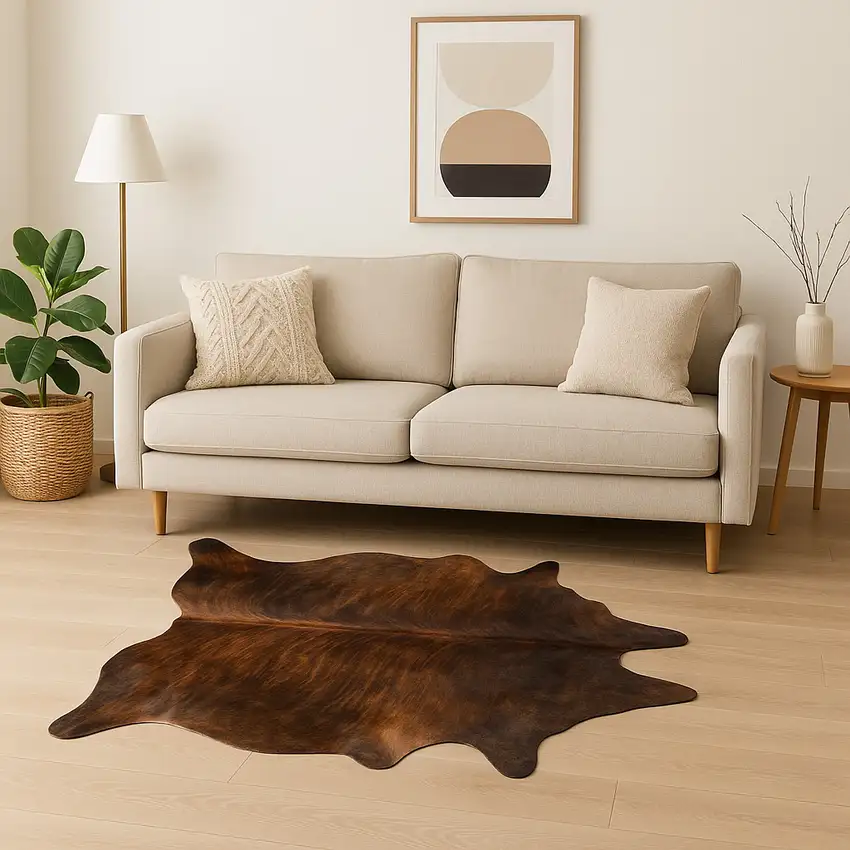 Brown And Black Cowhide Cowhide Print Area Rug Photo 1
