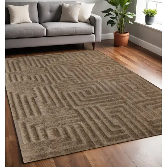 Dark Brown And Brown Geometric Area Rug Photo 1