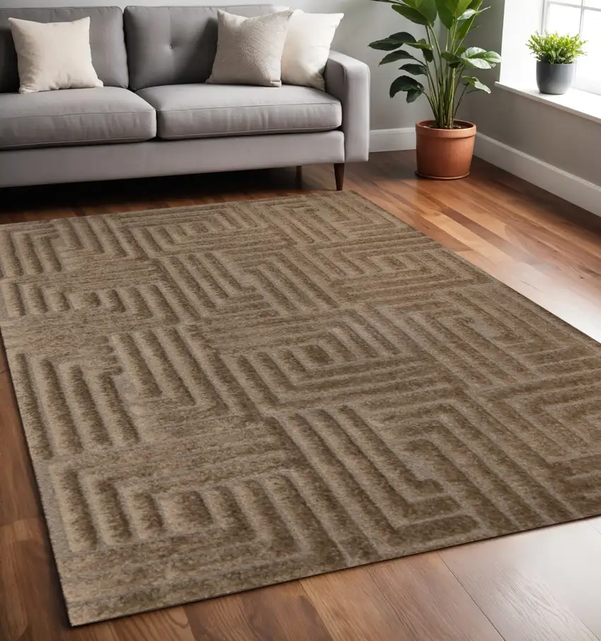 Dark Brown And Brown Geometric Area Rug Photo 1