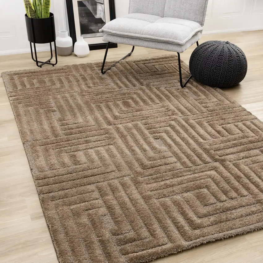 Dark Brown And Brown Geometric Area Rug Photo 4