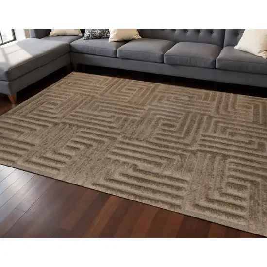 Dark Brown And Brown Geometric Area Rug Photo 1