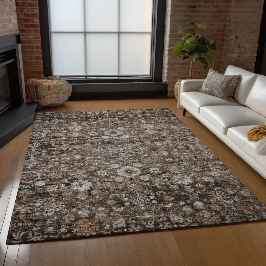 Dark Brown Brown And Taupe Oriental Washable Indoor Outdoor Area Rug Photo 9
