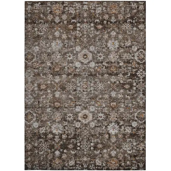 Dark Brown Brown And Taupe Oriental Washable Indoor Outdoor Area Rug Photo 7