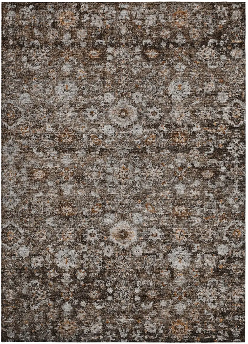 Dark Brown Brown And Taupe Oriental Washable Indoor Outdoor Area Rug Photo 7