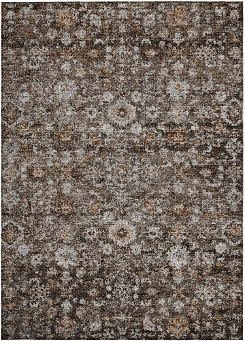 Dark Brown Brown And Taupe Oriental Washable Indoor Outdoor Area Rug Photo 7