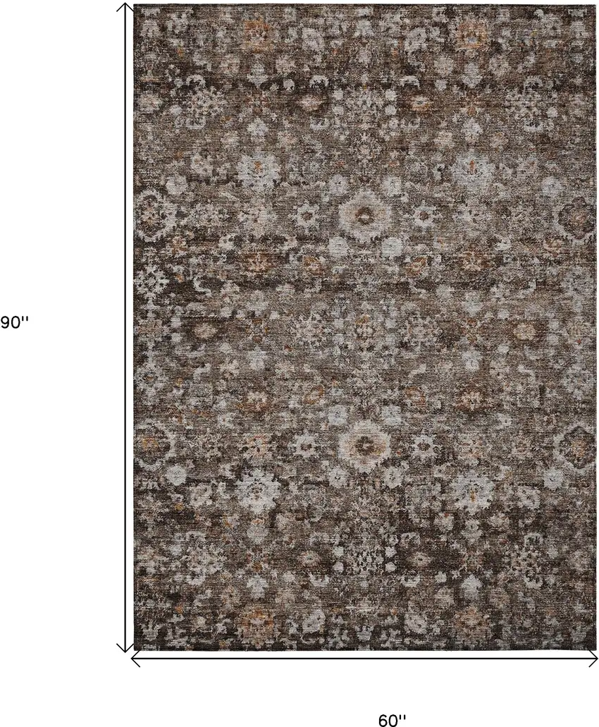Dark Brown Brown And Taupe Oriental Washable Indoor Outdoor Area Rug Photo 3