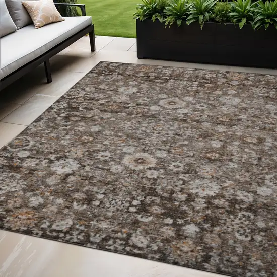 Dark Brown Brown And Taupe Oriental Washable Indoor Outdoor Area Rug Photo 1