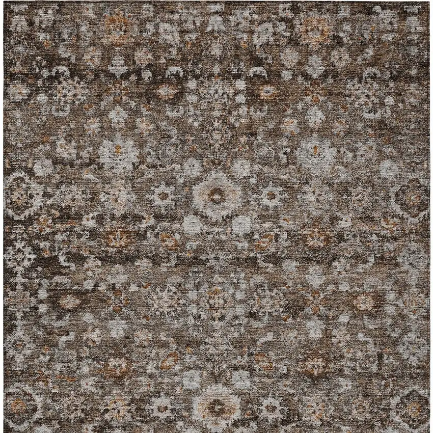 Dark Brown Brown And Taupe Oriental Washable Indoor Outdoor Area Rug Photo 7
