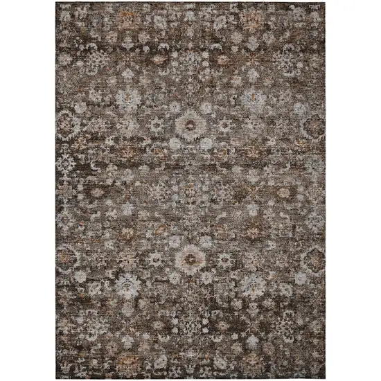 Dark Brown Brown And Taupe Oriental Washable Indoor Outdoor Area Rug Photo 2