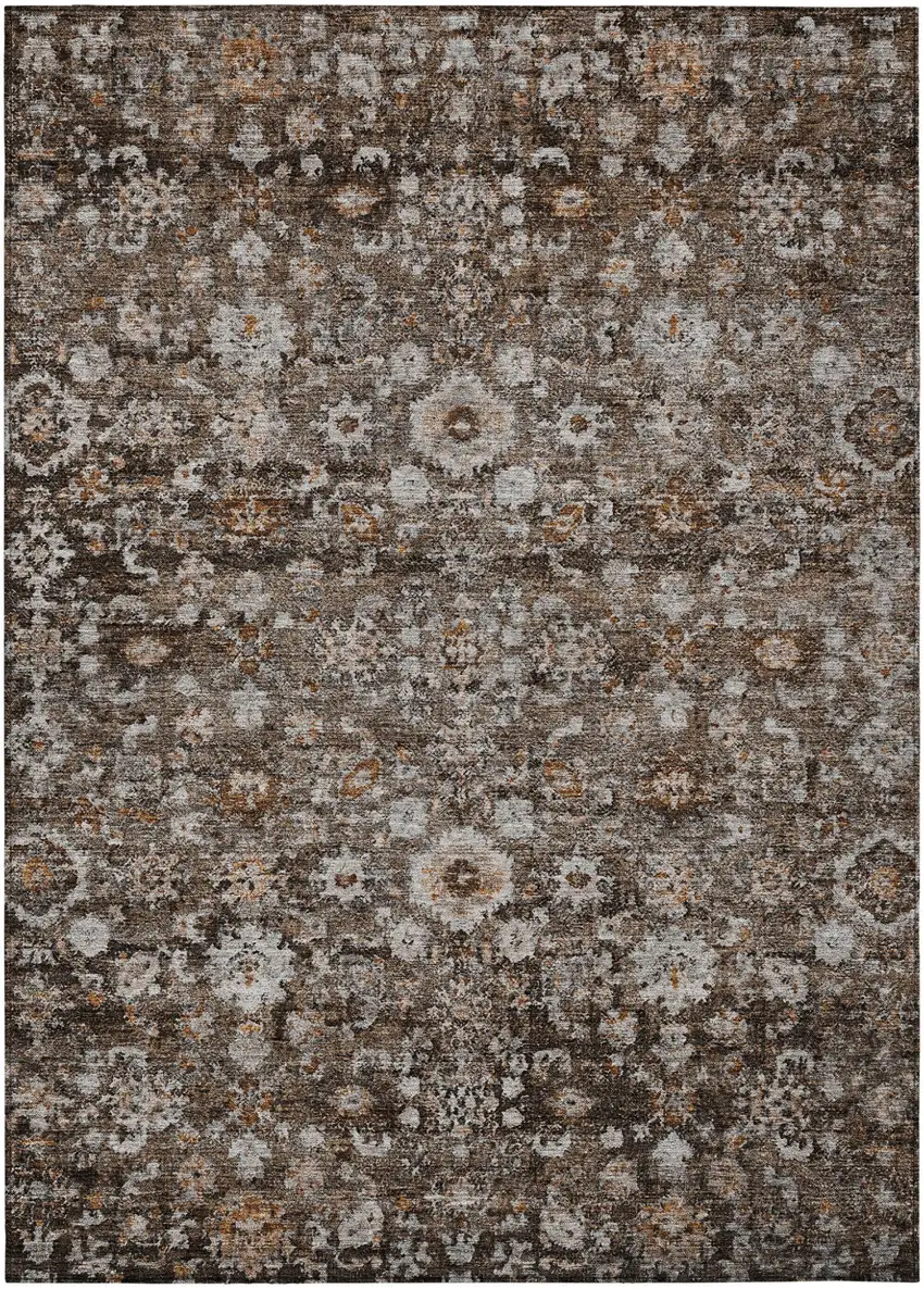 Dark Brown Brown And Taupe Oriental Washable Indoor Outdoor Area Rug Photo 2