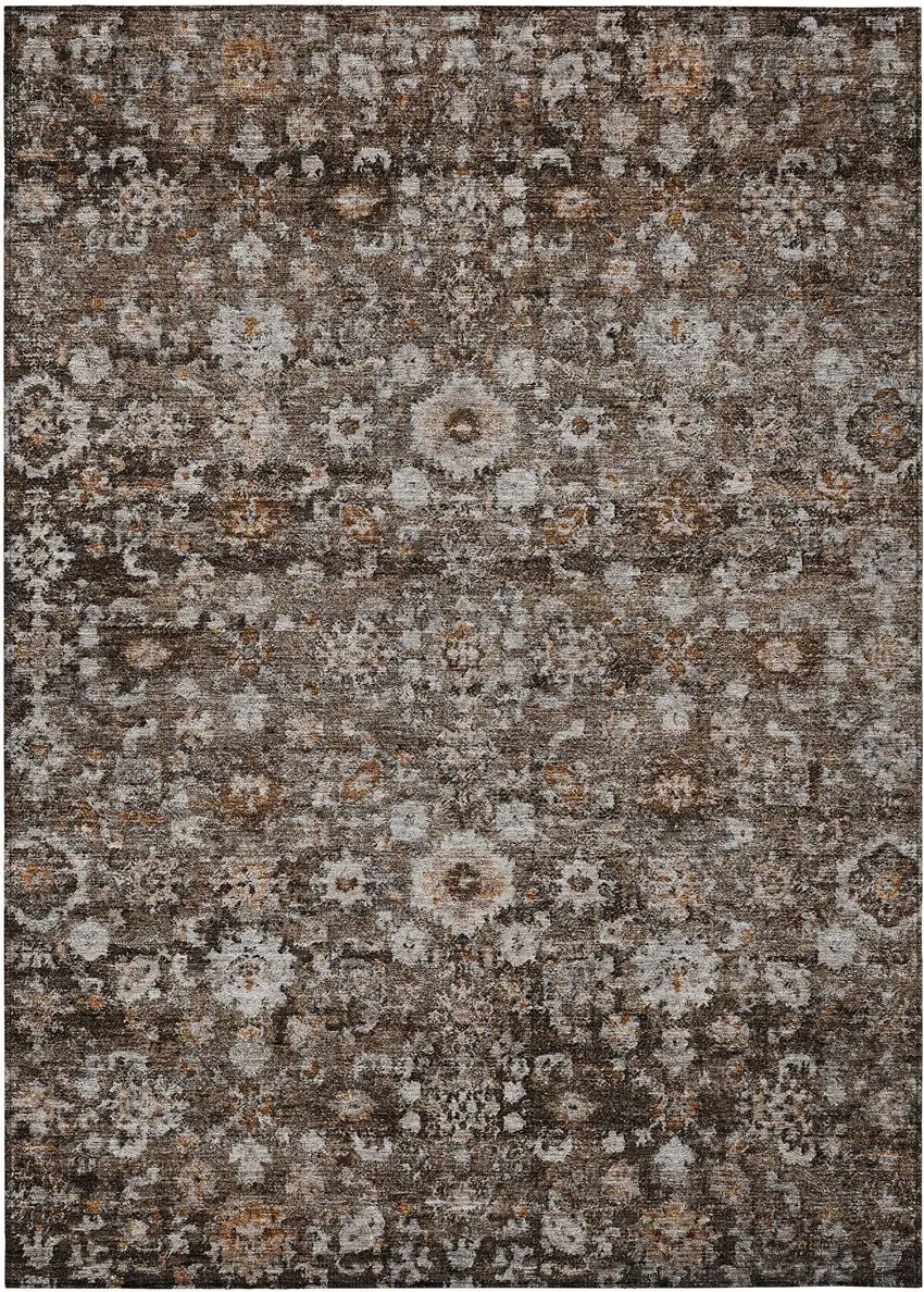 Dark Brown Brown And Taupe Oriental Washable Indoor Outdoor Area Rug Photo 2