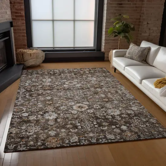 Dark Brown Brown And Taupe Oriental Washable Indoor Outdoor Area Rug Photo 9