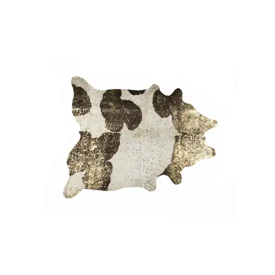 Dark Brown White and Gold Natural Cowhide Area Rug Photo 1
