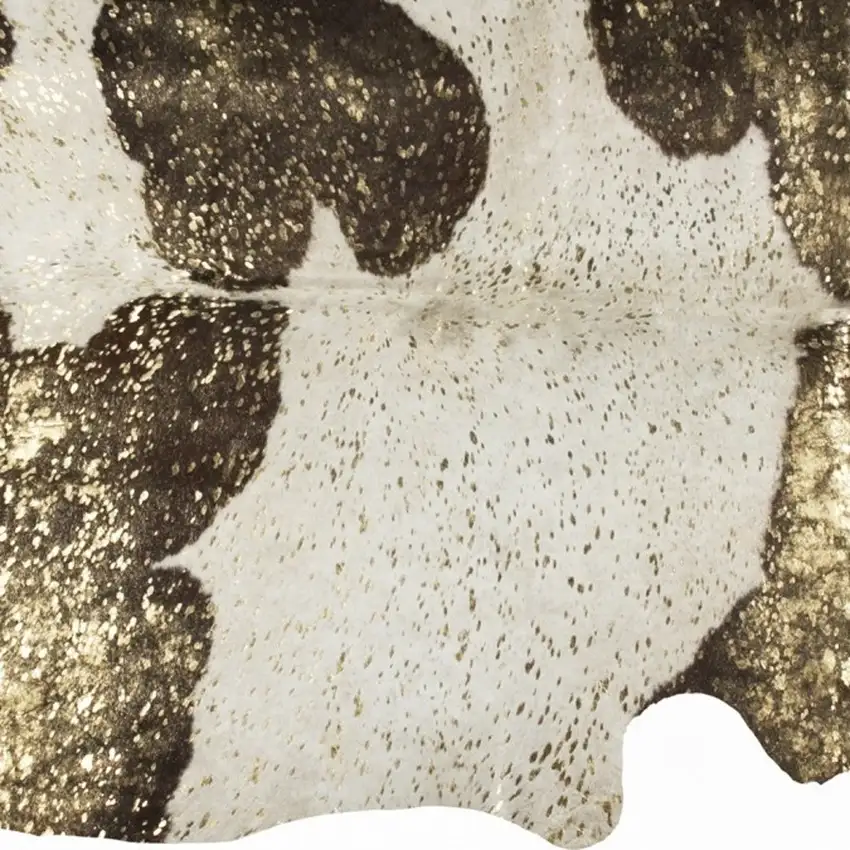 Dark Brown White and Gold Natural Cowhide Area Rug Photo 4
