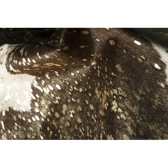 Dark Brown White and Gold Natural Cowhide Area Rug Photo 3