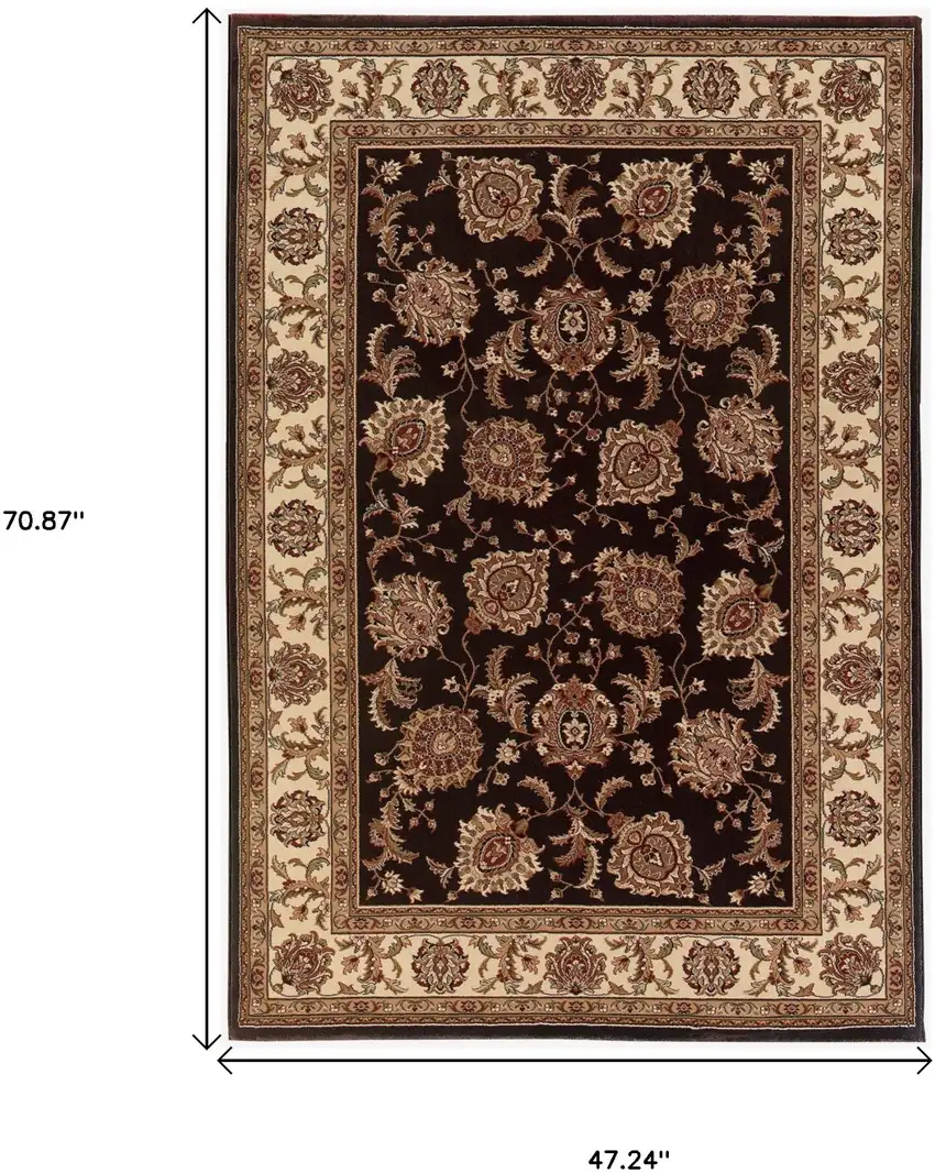 Dark Brown and Ivory Oriental Area Rug Photo 3