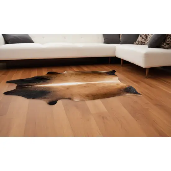 Dark Brown and Tan Genuine Cowhide Hand Knotted Area Rug Photo 1