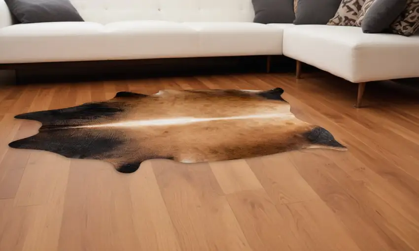 Dark Brown and Tan Genuine Cowhide Hand Knotted Area Rug Photo 1