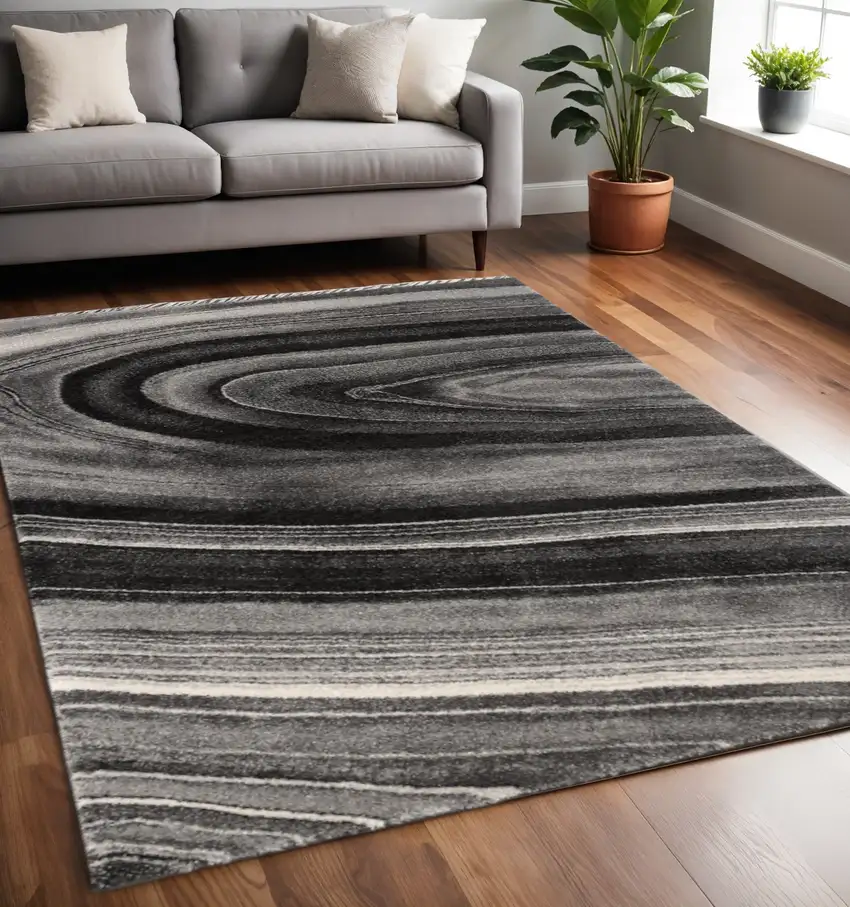 Dark Gray Abstract Illusional Area Rug Photo 1