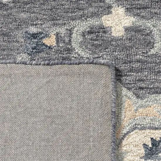 Dark Gray And Blue Wool Floral Hand Tufted Distressed Area Rug Photo 6