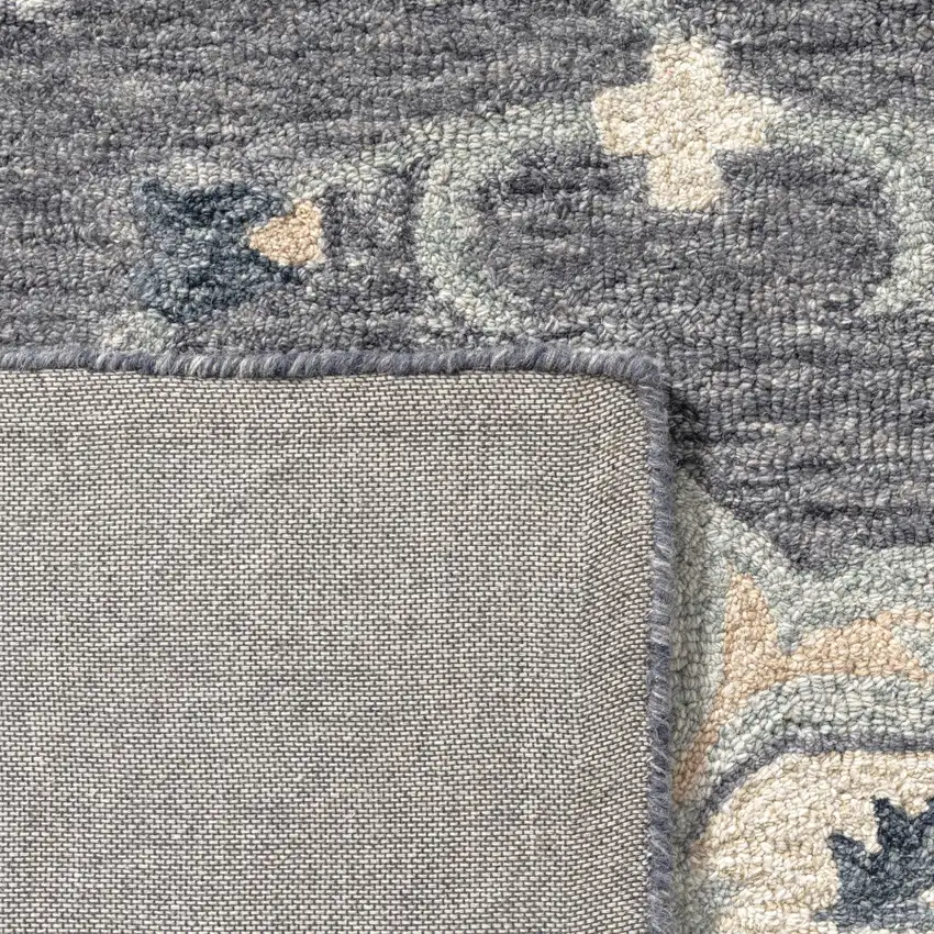 Dark Gray And Blue Wool Floral Hand Tufted Distressed Area Rug Photo 6