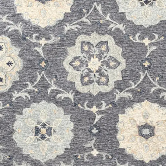 Dark Gray And Blue Wool Floral Hand Tufted Distressed Area Rug Photo 3