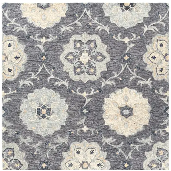 Dark Gray And Blue Wool Floral Hand Tufted Distressed Area Rug Photo 4