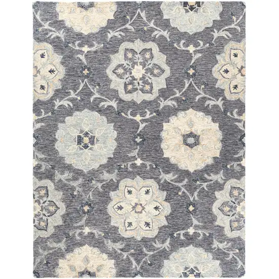 Dark Gray And Blue Wool Floral Hand Tufted Distressed Area Rug Photo 2