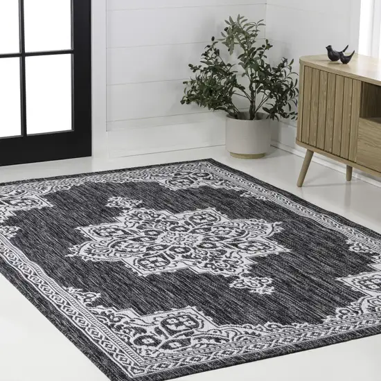 Dark Gray And Cream Medallion Indoor Outdoor Area Rug Photo 6