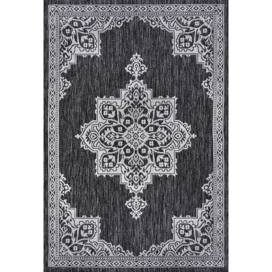 Dark Gray And Cream Medallion Indoor Outdoor Area Rug Photo 2