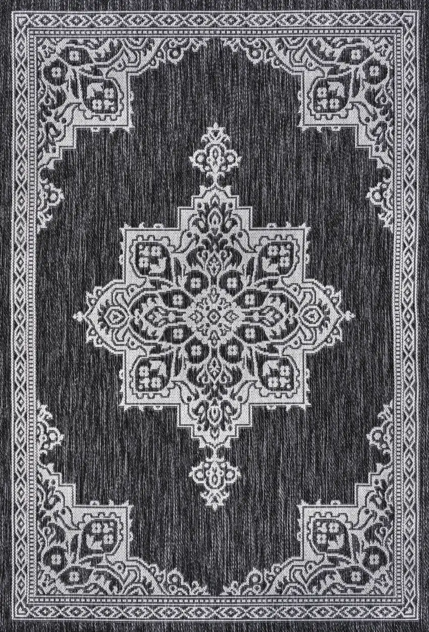 Dark Gray And Cream Medallion Indoor Outdoor Area Rug Photo 2
