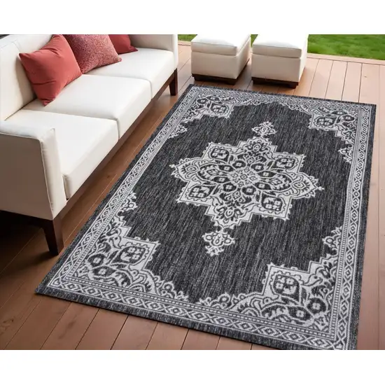 Dark Gray And Cream Medallion Indoor Outdoor Area Rug Photo 1
