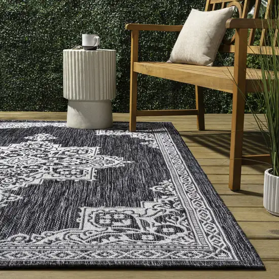 Dark Gray And Cream Medallion Indoor Outdoor Area Rug Photo 7