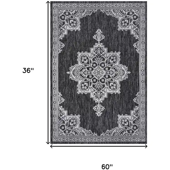 Dark Gray And Cream Medallion Indoor Outdoor Area Rug Photo 9