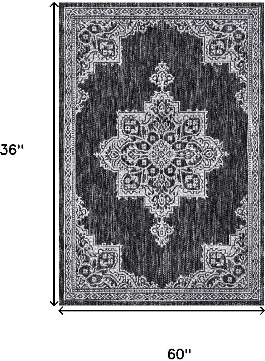 Dark Gray And Cream Medallion Indoor Outdoor Area Rug Photo 9