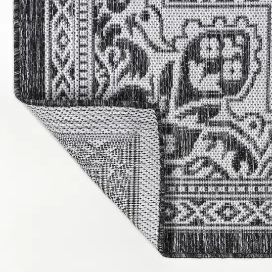 Dark Gray And Cream Medallion Indoor Outdoor Area Rug Photo 3