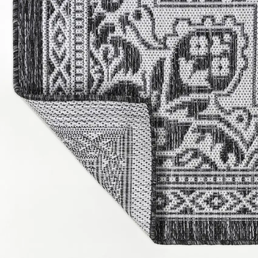 Dark Gray And Cream Medallion Indoor Outdoor Area Rug Photo 3