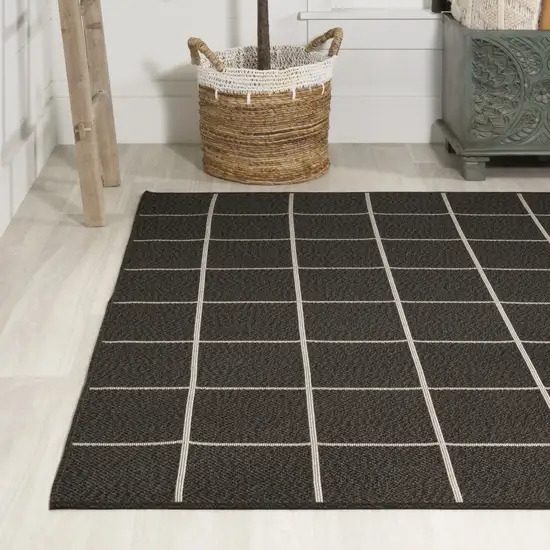 Dark Gray And Cream Plaid Indoor Outdoor Area Rug Photo 8