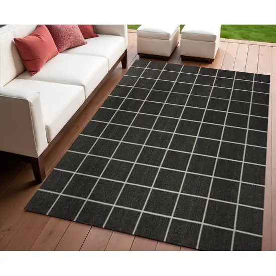 Dark Gray And Cream Plaid Indoor Outdoor Area Rug Photo 1
