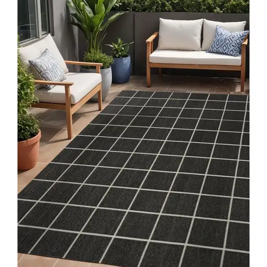 Dark Gray And Cream Plaid Indoor Outdoor Area Rug Photo 1