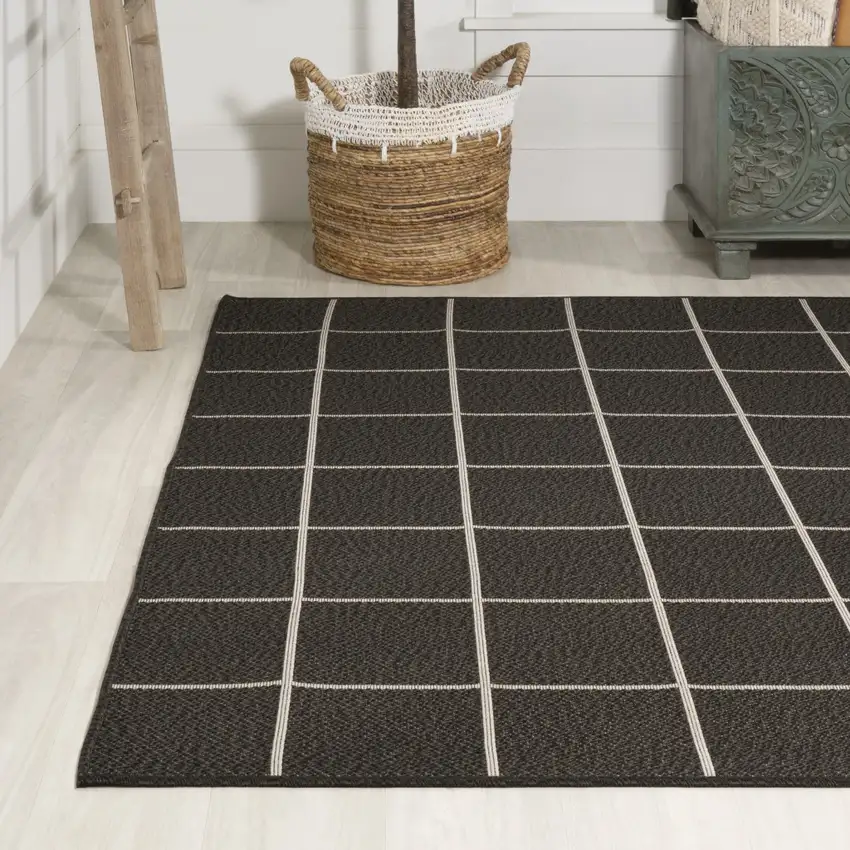Dark Gray And Cream Plaid Indoor Outdoor Area Rug Photo 8