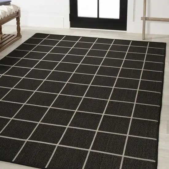 Dark Gray And Cream Plaid Indoor Outdoor Area Rug Photo 7