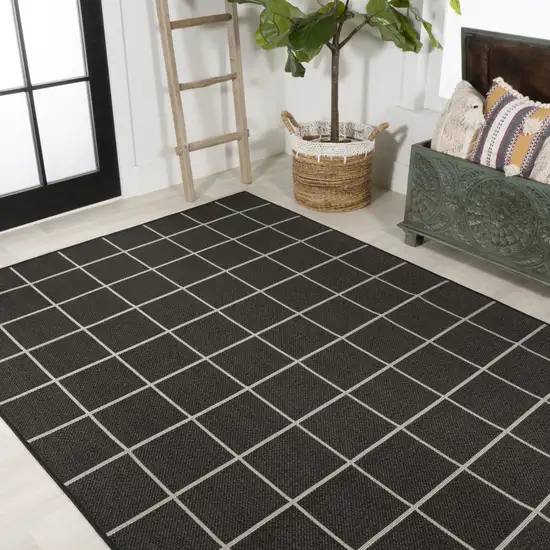 Dark Gray And Cream Plaid Indoor Outdoor Area Rug Photo 9