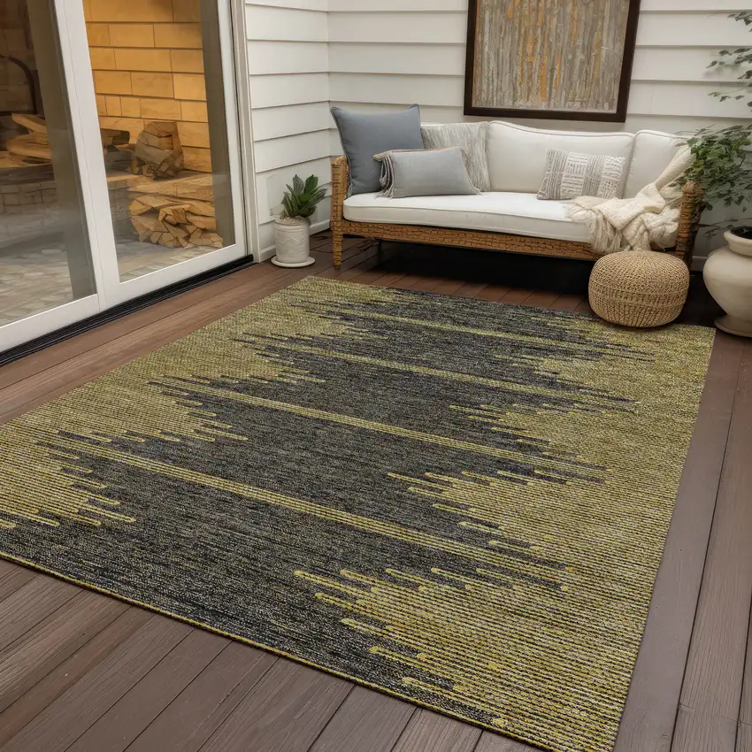 Dark Gray And Gold Abstract Washable Indoor Outdoor Area Rug Photo 9