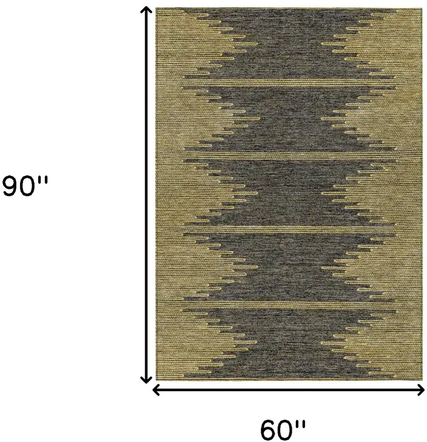 Dark Gray And Gold Abstract Washable Indoor Outdoor Area Rug Photo 3
